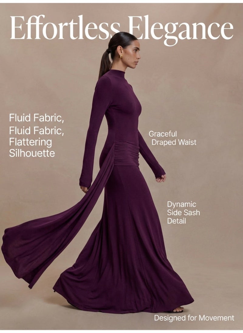 MS MIN Women's Luxury High Neck Long Sleeve Maxi Dress, Slim Fit Bodycon, Elegant Modest Formal Dress for Wedding Guest & Party - Image 3